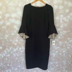 Gabby Skye Black & Champagne Dress with Bell Sleeves